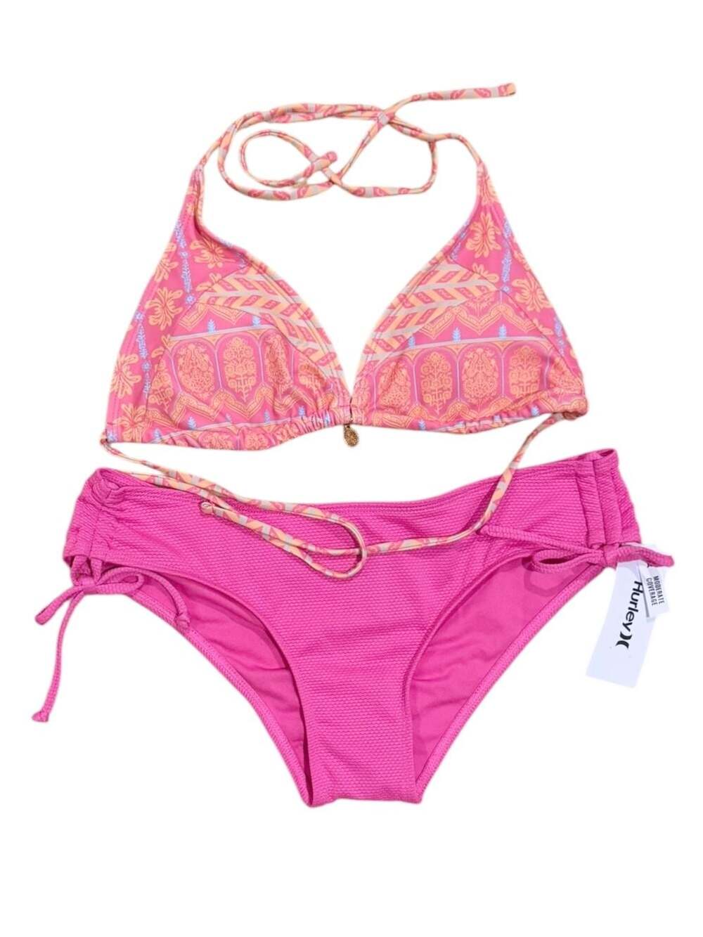 Shein Pink Paisley Halter Bikini and NWT Hurley Pink Bottom